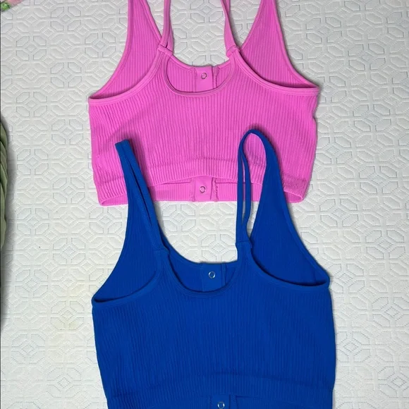 Aerie Ribbed Snap-Front Crop Tank Top - Pink and Blue - Picture 3 of 3